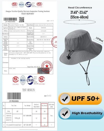 Water-Resistant Sun UPF 50+ Bucket Hat Protection Packable Brimmed Boonie for Women Men Summer Lightweight Hiking Outdoor Cap
