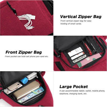 MOSISO Sling Backpack,Canvas Crossbody Hiking Daypack Bag with Anti-theft Pocket, Red