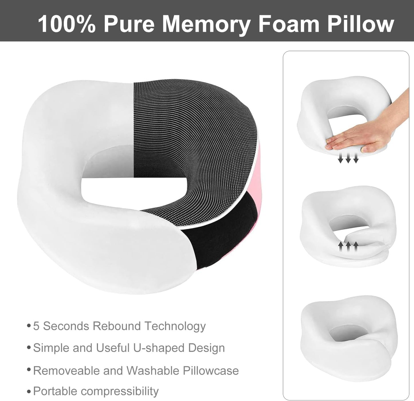 Travel Neck Pillow, Best Memory Foam Airplane Pillow for Head Support Soft Adjustable Pillow for Plane, Car & Home Recliner Use (Pink1)