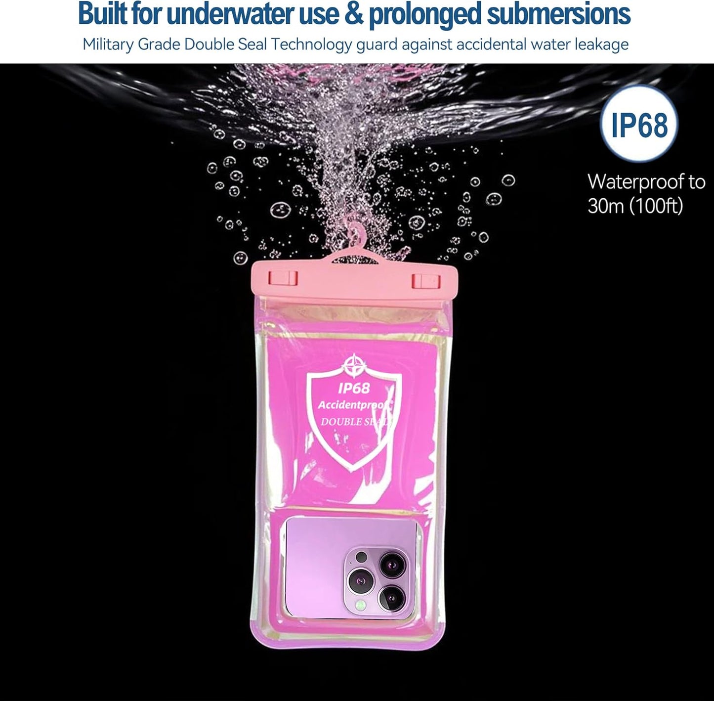 AiRunTech Waterproof Phone Pouch,Floating Waterproof Phone Case with Adjustable Lanyard,Beach,Cruise,Vacation Essentials,Summer Travel Phone Protector-2 Pack(Black + Pink)