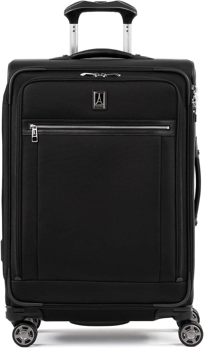 Travelpro Platinum Elite Softside Expandable Checked Luggage, 8 Wheel Spinner Suitcase, TSA Lock, Men and Women, Shadow Black, Checked Medium 25-Inch