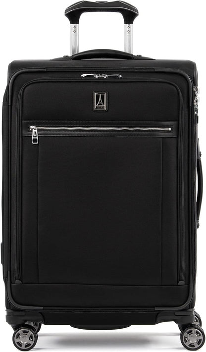 Travelpro Platinum Elite Softside Expandable Checked Luggage, 8 Wheel Spinner Suitcase, TSA Lock, Men and Women, Shadow Black, Checked Medium 25-Inch