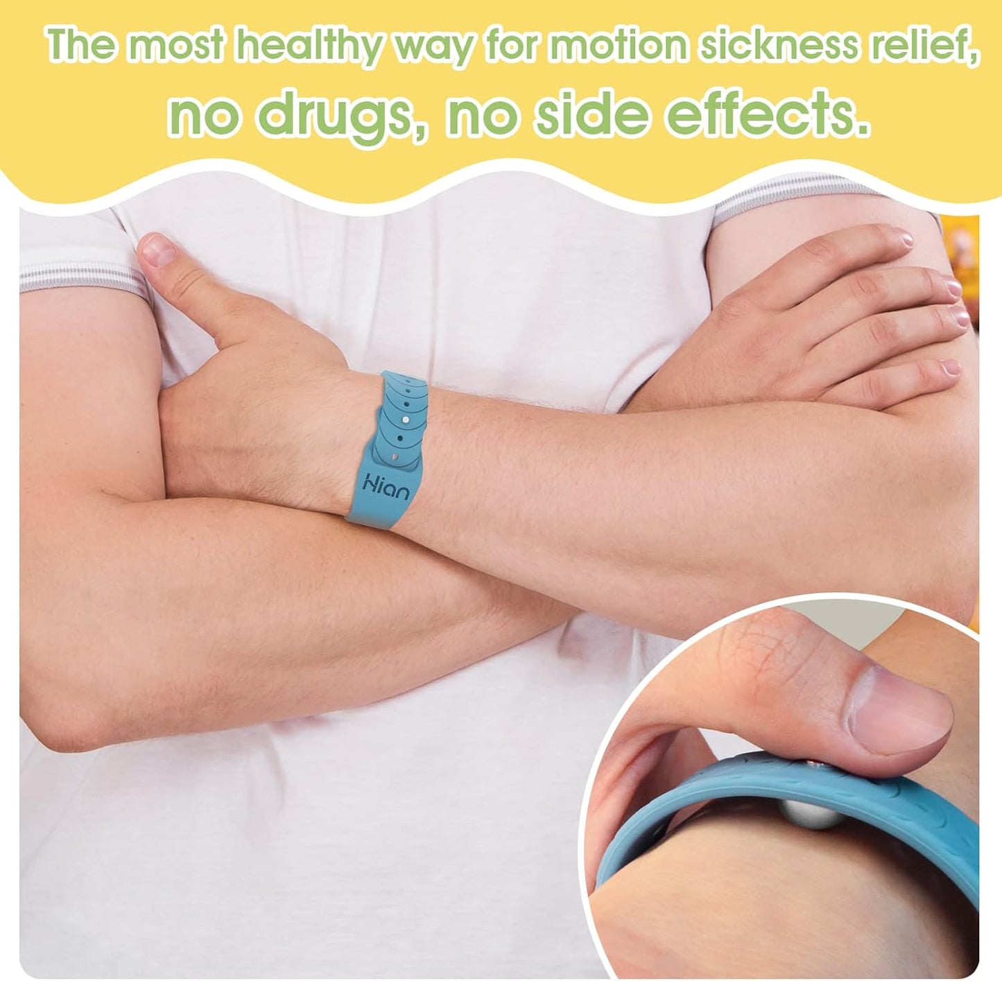 Hion Motion Sickness Bracelets Sea Sickness Wristbands for Motion Sickness/Morning Sickness/Pregnancy Nausea Anti Nausea Wristband Acupressure Nausea Bands Motion Sickness Bands（2Pairs Black）
