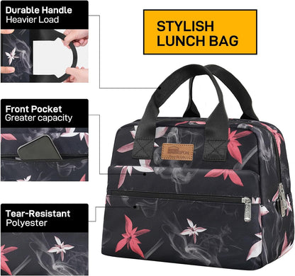 HOMESPON Insulated Lunch Bag for Women Men Lunch Box Cooler Lunch Tote for Work Picnic (Pink Flowers)