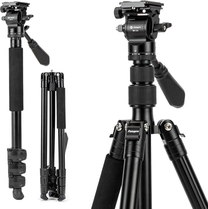 Fotopro 78" Camera Tripod, Aluminum Compact Travel Tripod and Monopod with 360° Fluid Head Quick Release Plate, Professional Video Tripod for DSLR, Load up 6.6lbs