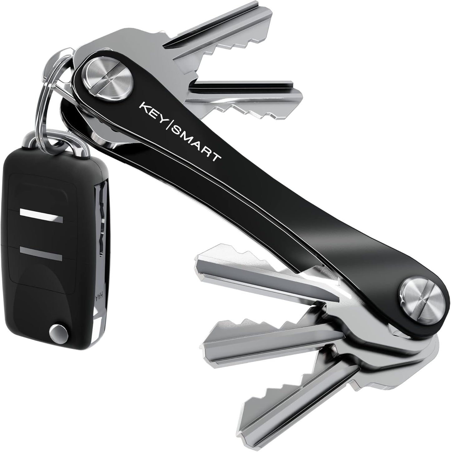KEYSMART Key Holder for Keychain - Compact Key Organizer for Key Chain, Minimalist Clutter-Free EDC Keychains Key Ring, Black Aluminum, 8 Keys