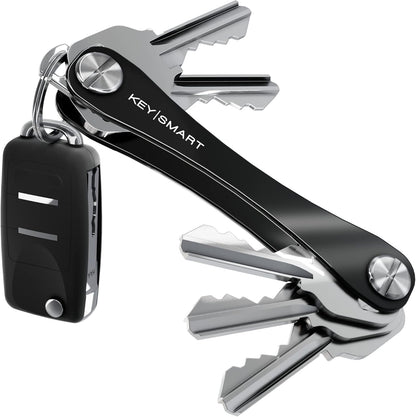 KEYSMART Key Holder for Keychain - Compact Key Organizer for Key Chain, Minimalist Clutter-Free EDC Keychains Key Ring, Black Aluminum, 8 Keys