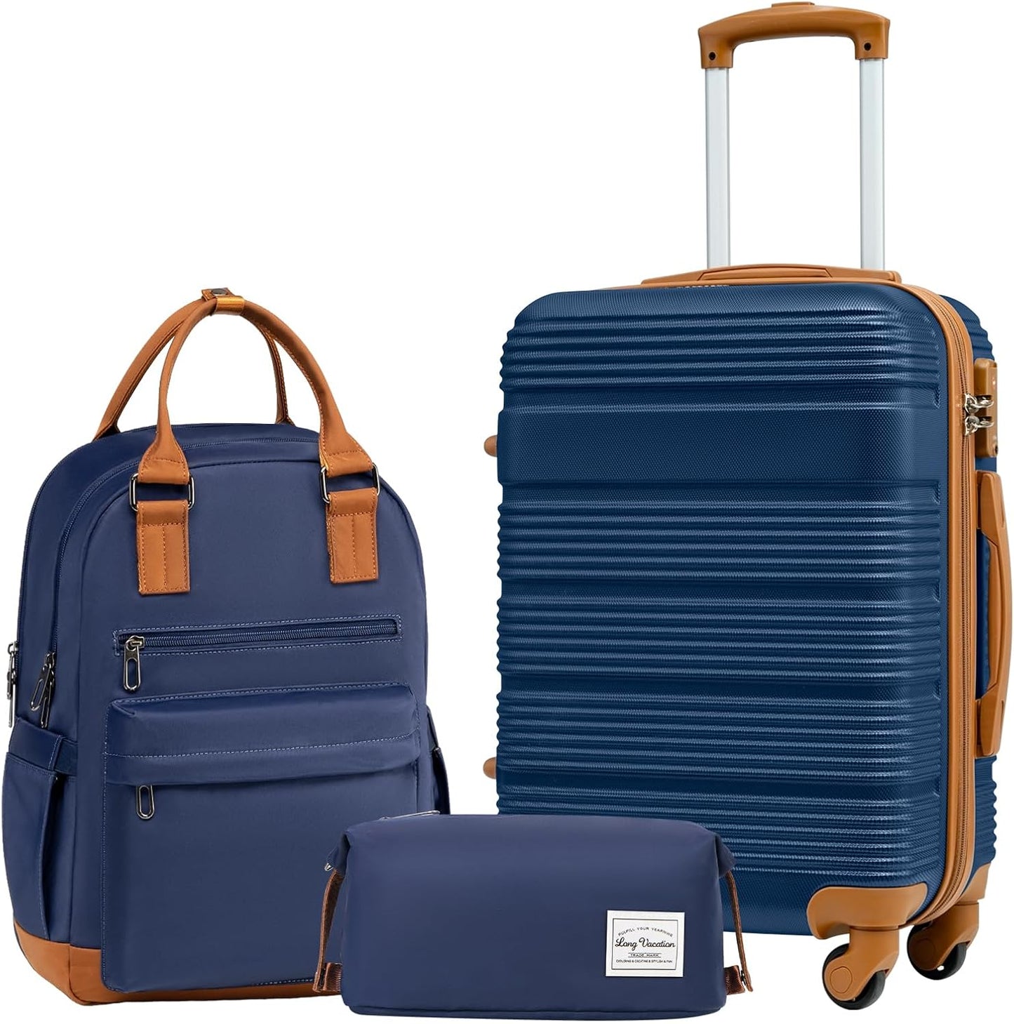 LONG VACATION 3 Piece Carry On Luggage 20 Inch Suitcase with Spinner Wheels, ABS+PC Hardshell Suitcase set with TSA Lock & YKK Zipper