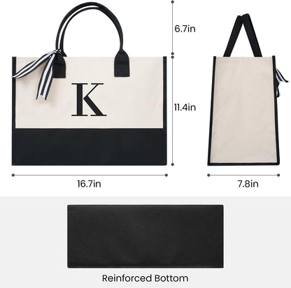 BAGAIL Initial Tote Bag, Personalized Birthday Gifts for Women, Teacher, Friends, Mom, Wedding, Monogrammed Beach Bag