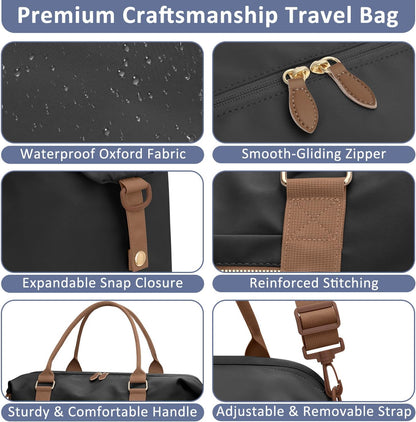 Travel Duffle Bag for Women, Weekender Bags, Hospital Bag for Labor Delivery, Lightweight Tote Duffel Overnight Bag with Luggage Sleeve, Airplane Travel Bags with Toiletry Bag,X-Large,Black