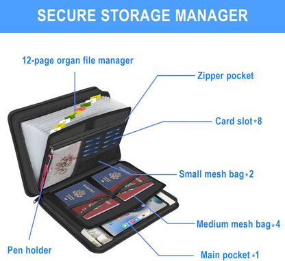 Accordion File Organizer with Lock and Shoulder Straps,Fireproof Waterproof Document Organizer Folder with Handle, Portable Large Capacity File Holder for Home Office School