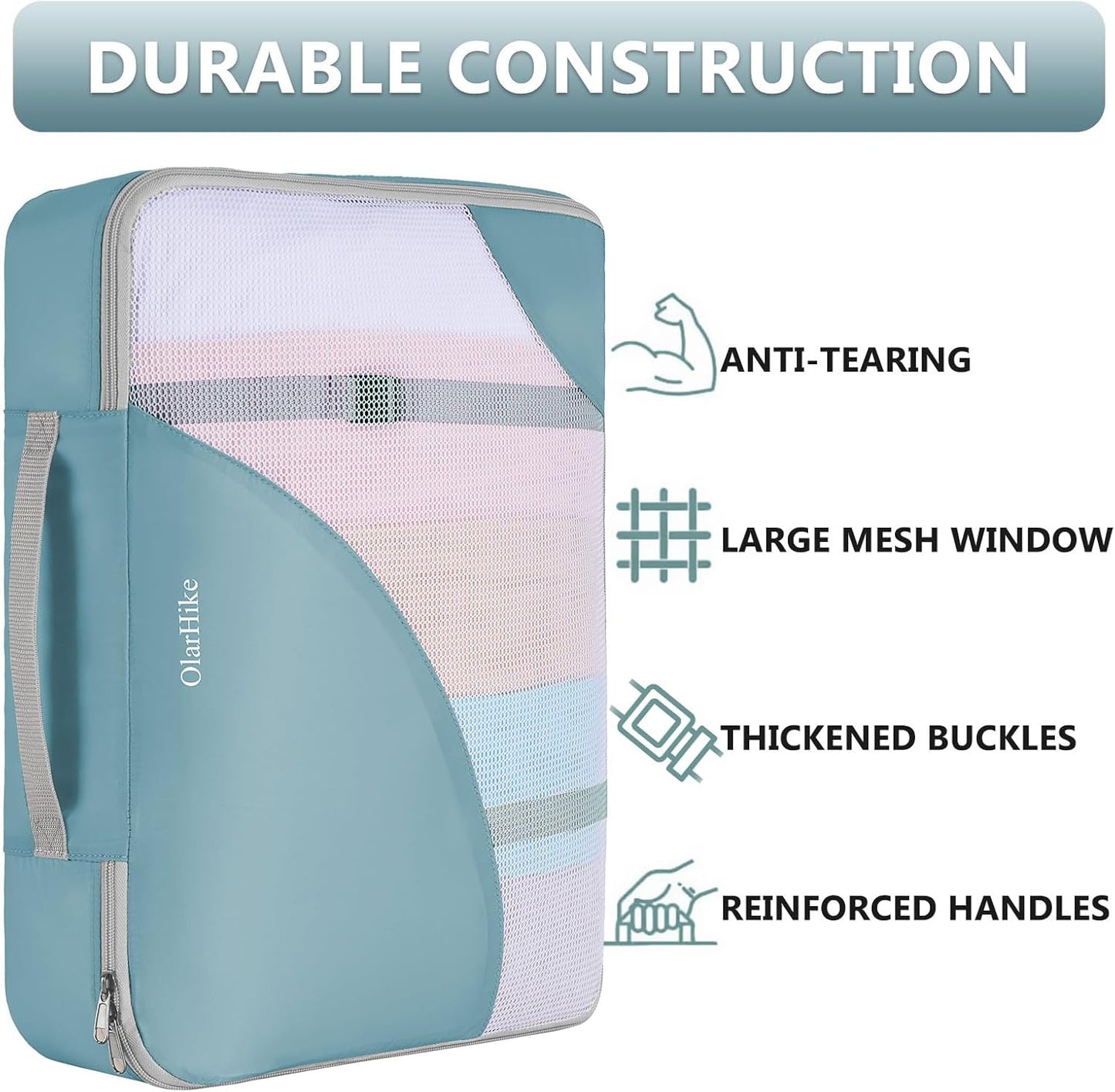 8 Set Packing Cubes for Travel, Gifts for Women Mom,Anti-Tearing Suitcase Organizer for Luggage with Shoe & Hanging Toiletry Bag,OlarHike Vacation Essentials & Accessories for Cruise Ship, Blue Gray