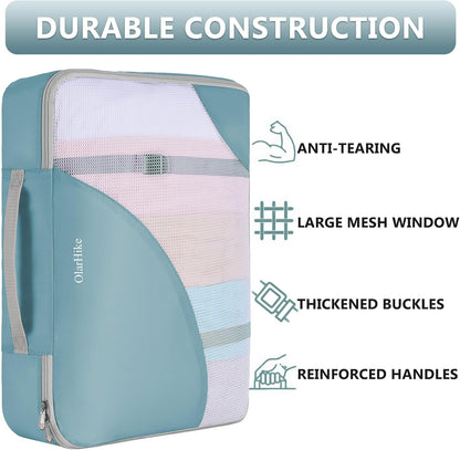 8 Set Packing Cubes for Travel, Gifts for Women Mom,Anti-Tearing Suitcase Organizer for Luggage with Shoe & Hanging Toiletry Bag,OlarHike Vacation Essentials & Accessories for Cruise Ship, Blue Gray