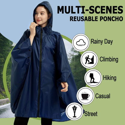 Rain Poncho Jacket Coat Hooded Zipper Style for Women/Men/Adult with Pocket