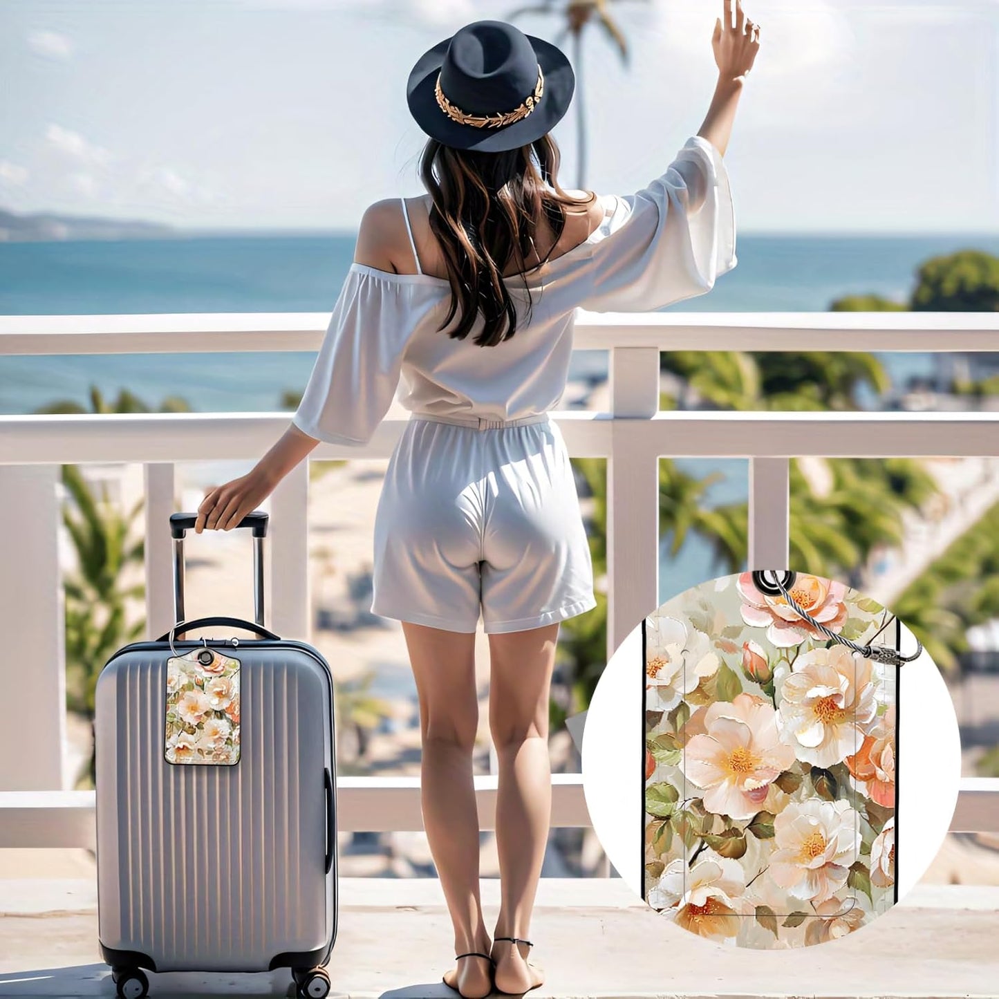 Luggage Tags for Suitcases, 2-Pack PU Leather for Cruise & Travel, Baggage ID Tags with Privacy Cover & Address Card, Durable Metal Ring, Kids Adults Travel Accessories, Soft Hued Roses