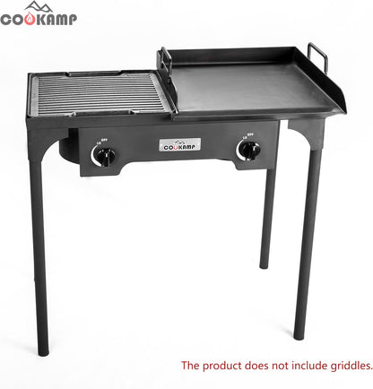 High Pressure Double Propane Burner Outdoor Camping Stove with 0-20 PSI Adjustable Regulator and Steel Braided Hose (Two Burner Stove)