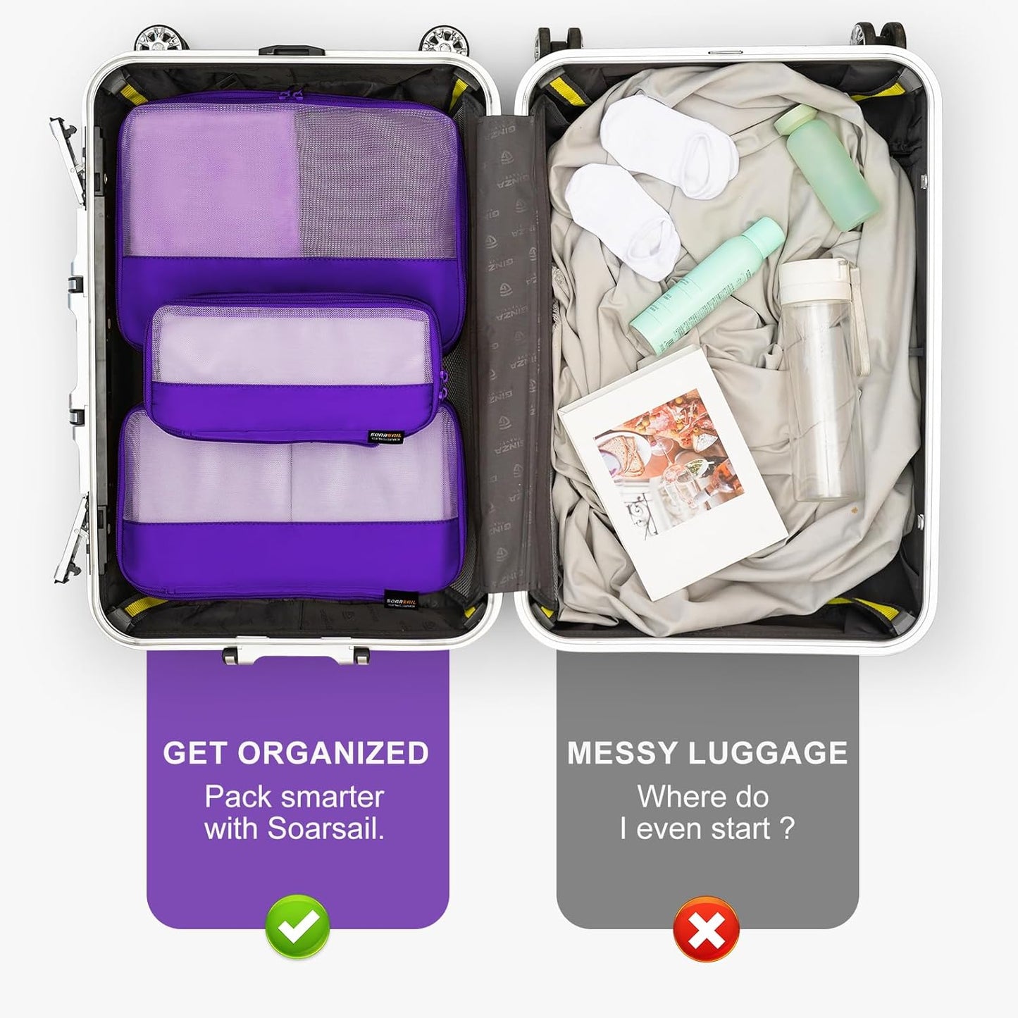 6 Set Compression Packing Cubes for Travel Essentials, Luggage Organizers for Suitcases (Lavender Purple)