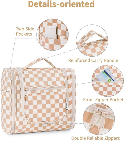 Narwey Checked Hanging Travel Toiletry Bag for Women, Travel Bag for Toiletries, Makeup Bag Organizer Cosmetic Bags Make Up Bags for Women (Light Checkerboard)
