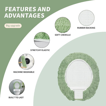 Microfiber Elongated Toilet Seat Cover 19.5"x 15" Machine Washable Solid Toilet Lid Cover Adjustable Rubber Backing Fits Most 18-19.5" L x 14-16" W Elongated Toilet Seat