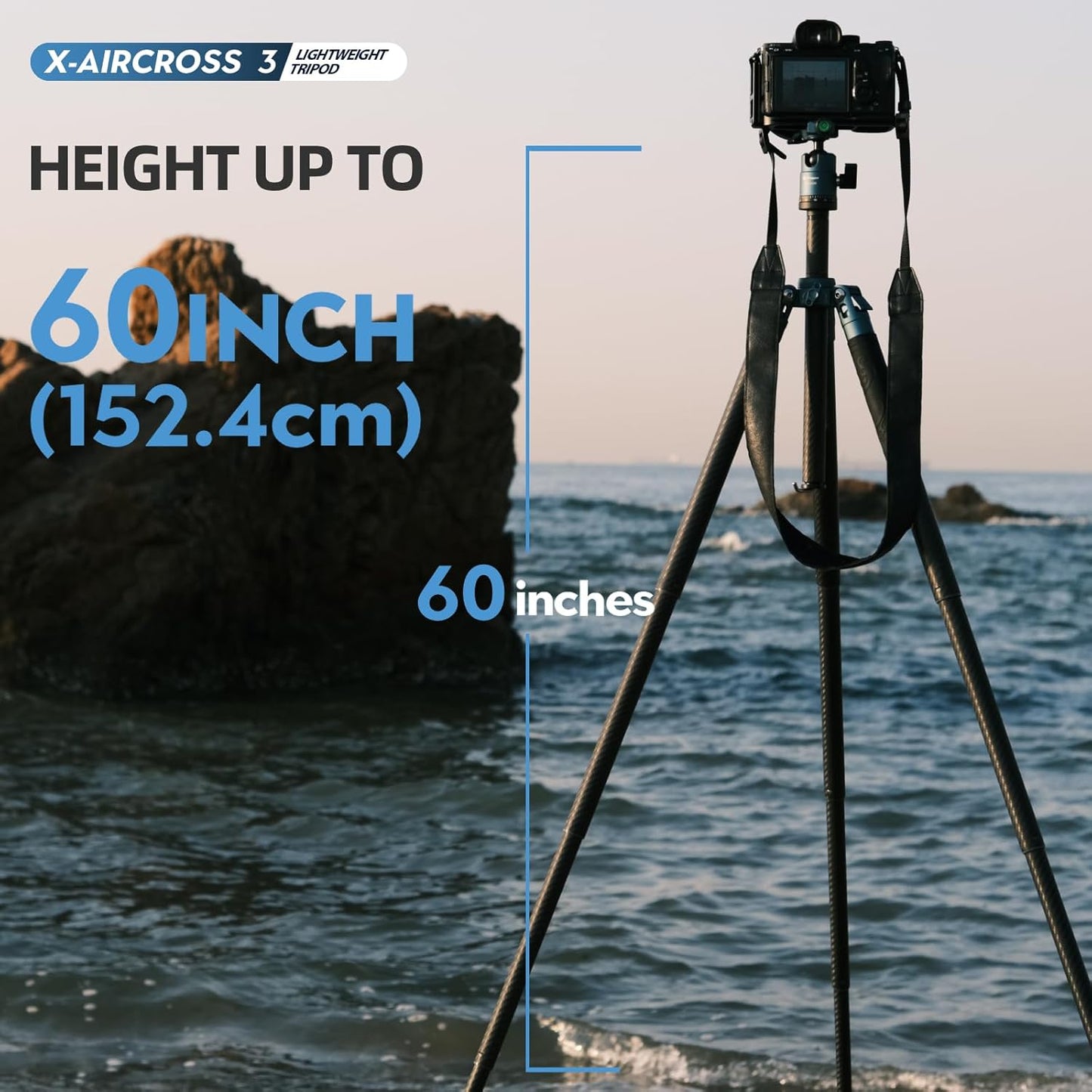 Fotopro Carbon Fiber Tripod 60 Inch 360 Degree Ball Head Quick Release Plate Lightweight Camera Tripod for Travel Tripod Folded Height Only 14.2",Max Loads up to 22lbs,Blue