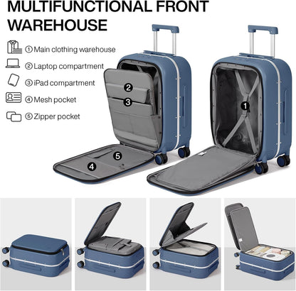 mixi Luggage Suitcase with Spinner Wheels, 24'' Checked Travel Luggage Aluminum Frame PC Hardside with TSA Lock & Cover - Sapphire Blue