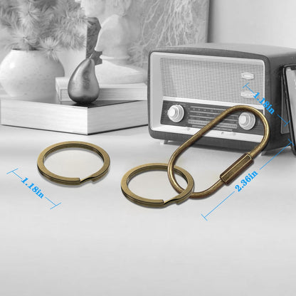 Key Chain, Brass Key Rings 2 Pack Screw Lock Key Organizer with 4 Rings Carabiner Keychain Clip for Men and Women