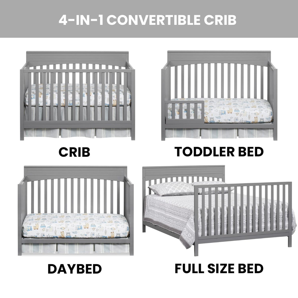 Oxford Baby Harper 4-in-1 Convertible Crib, Dove Gray, GreenGuard Gold Certified