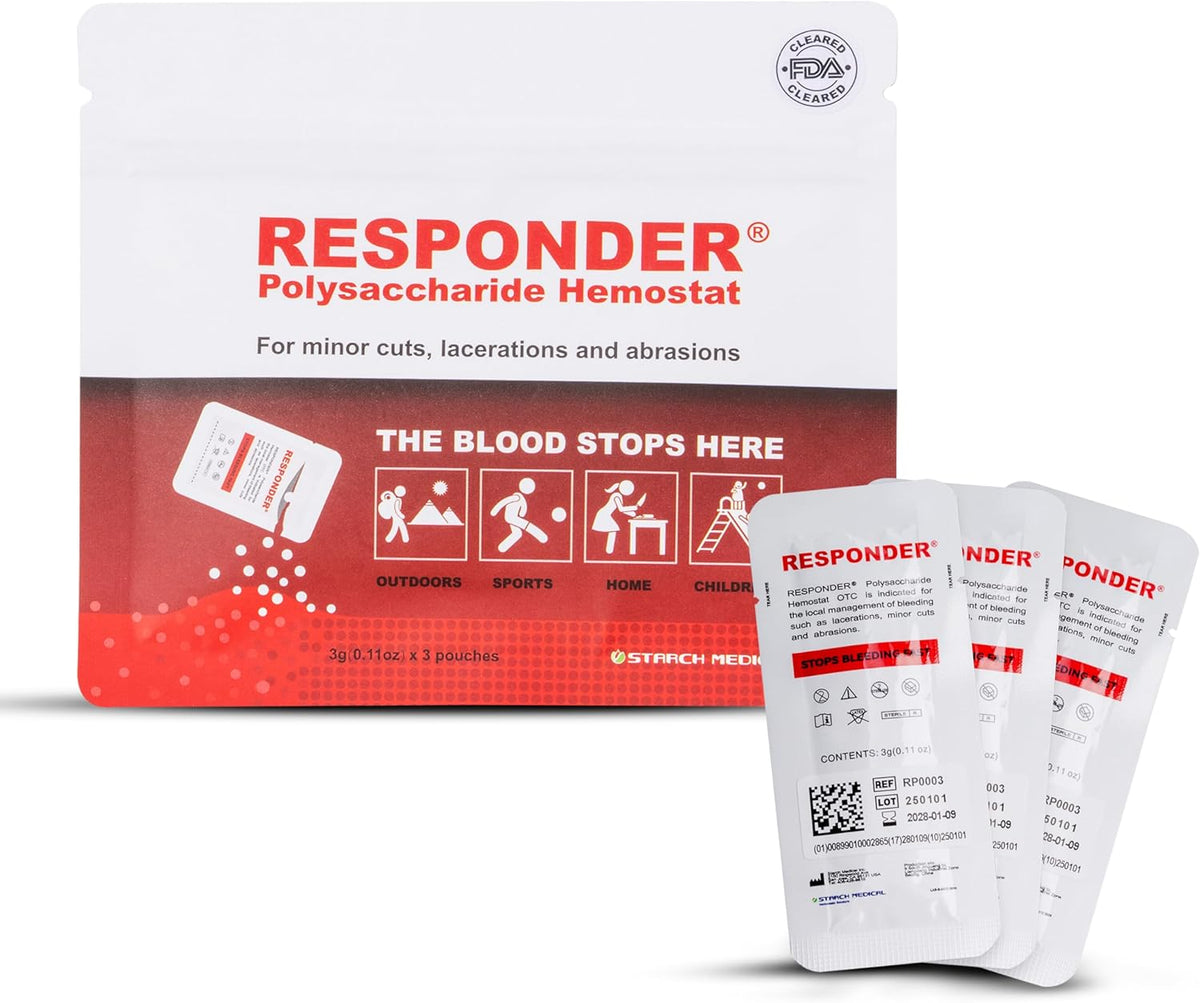 Responder First Aid Powder- FDA Cleared for Use in First-Aid Situations,Plant-Based, Instantly Stops Bleeding - Essential for Camping Safety, Survival Equipment