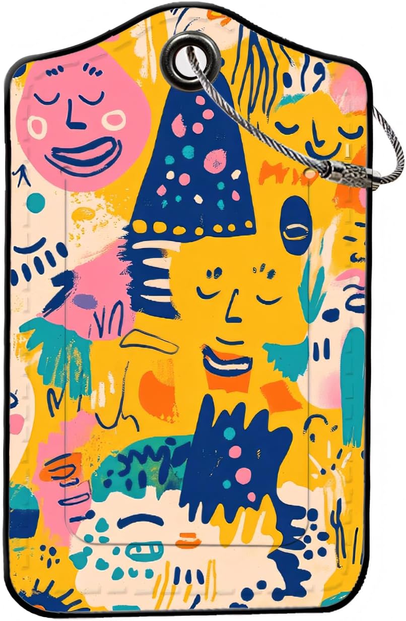 Luggage Tags for Suitcases, 2-Pack PU Leather for Cruise & Travel, Baggage ID Tags with Privacy Cover & Address Card, Durable Metal Ring, Kids Adults Travel Accessories, Abstract Joy Faces