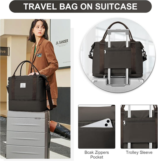 Travel Duffel Bag, Sports Tote Gym Bag, Shoulder Weekender Overnight Bag for Women