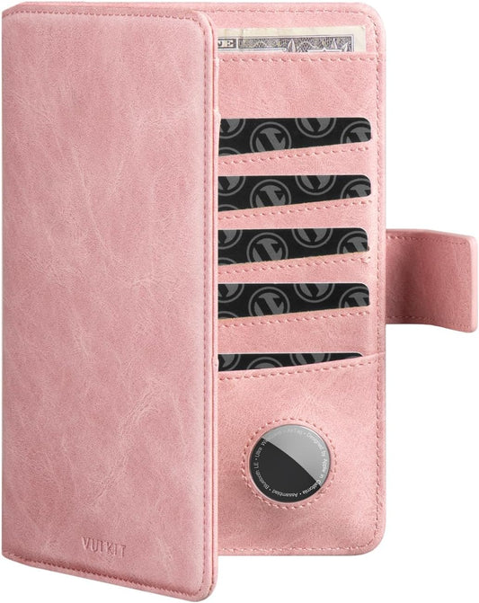 VULKIT Passport Holder with Airtag Holder RFID Blocking Passport Wallet Travel Leather Passport for Women(Pink)