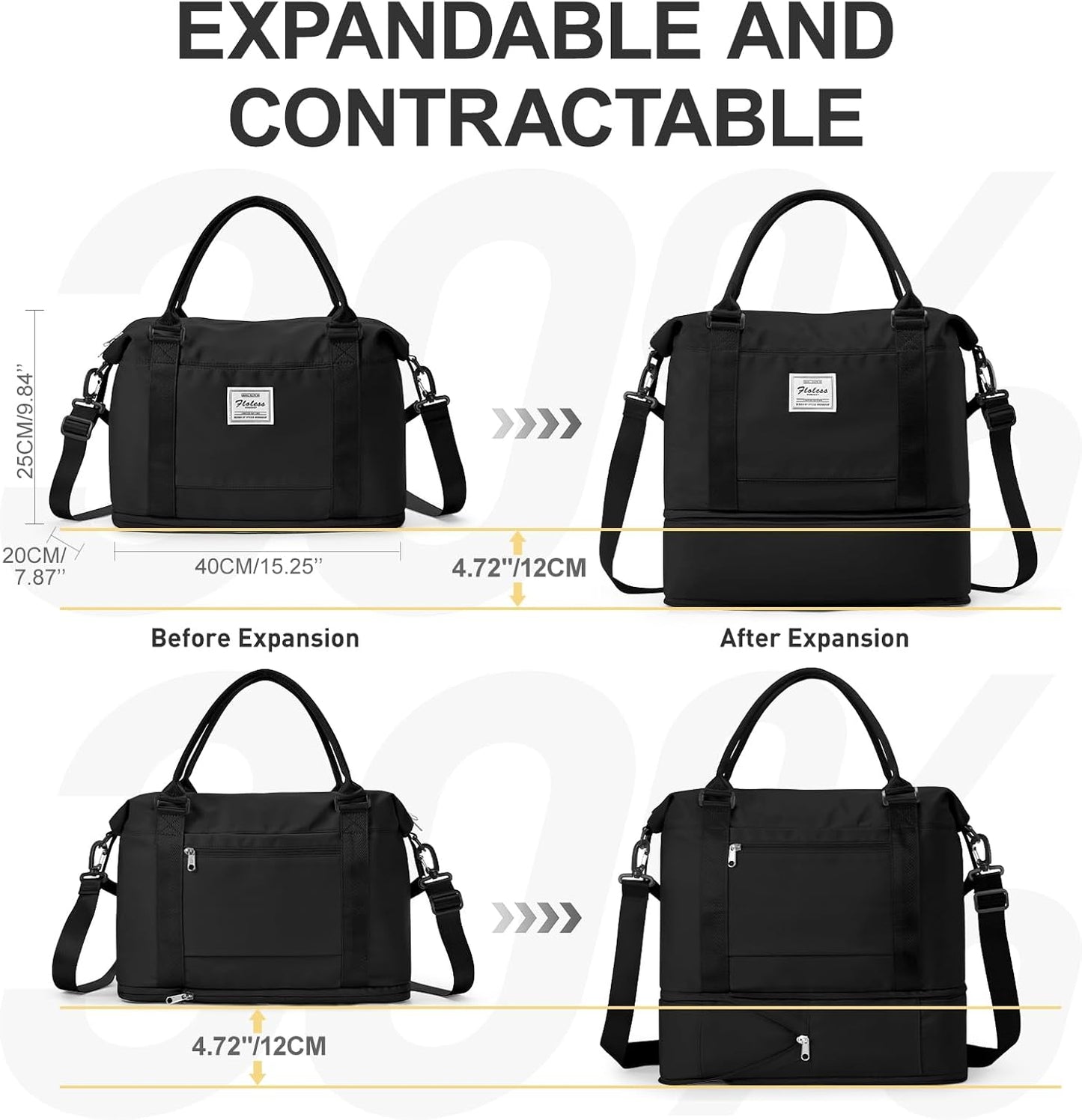 Travel Duffel Bag, Sports Tote Gym Bag, Shoulder Weekender Overnight Bag for Women