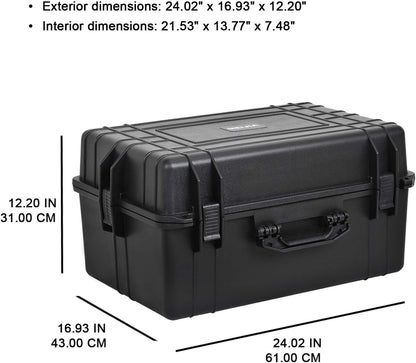 MEIJIA All Weather Waterproof Hard Camera Case,Hard Case with Customizable Fit Foam,Fit Use of Drones,Camera,Equipments,Pistols,Elegant Black (Black, 24.01"x16.92"X12.2")