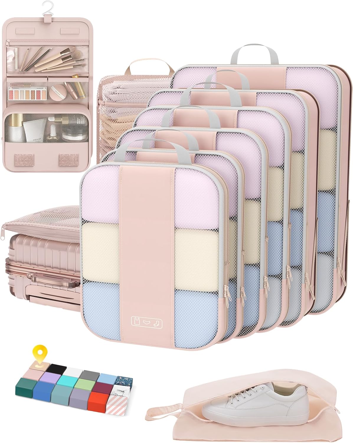 10 Set Compression Packing Cubes for Travel Women Mom,OlarHike Luggage Clothes Storage Gifts for Travelers,Airplane/Cruise/Car/Train Travel Essentials,Compressible Expandable Saver Space Bags(Beige)
