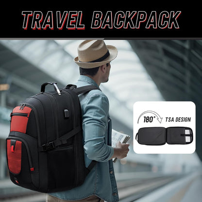 Z-MGKISS Big Travel Backpack, Large Laptop Backpack, TSA Approved Bag 50L, Anti-Theft Water Resistant Computer Daypack 17.3 Inch, Red