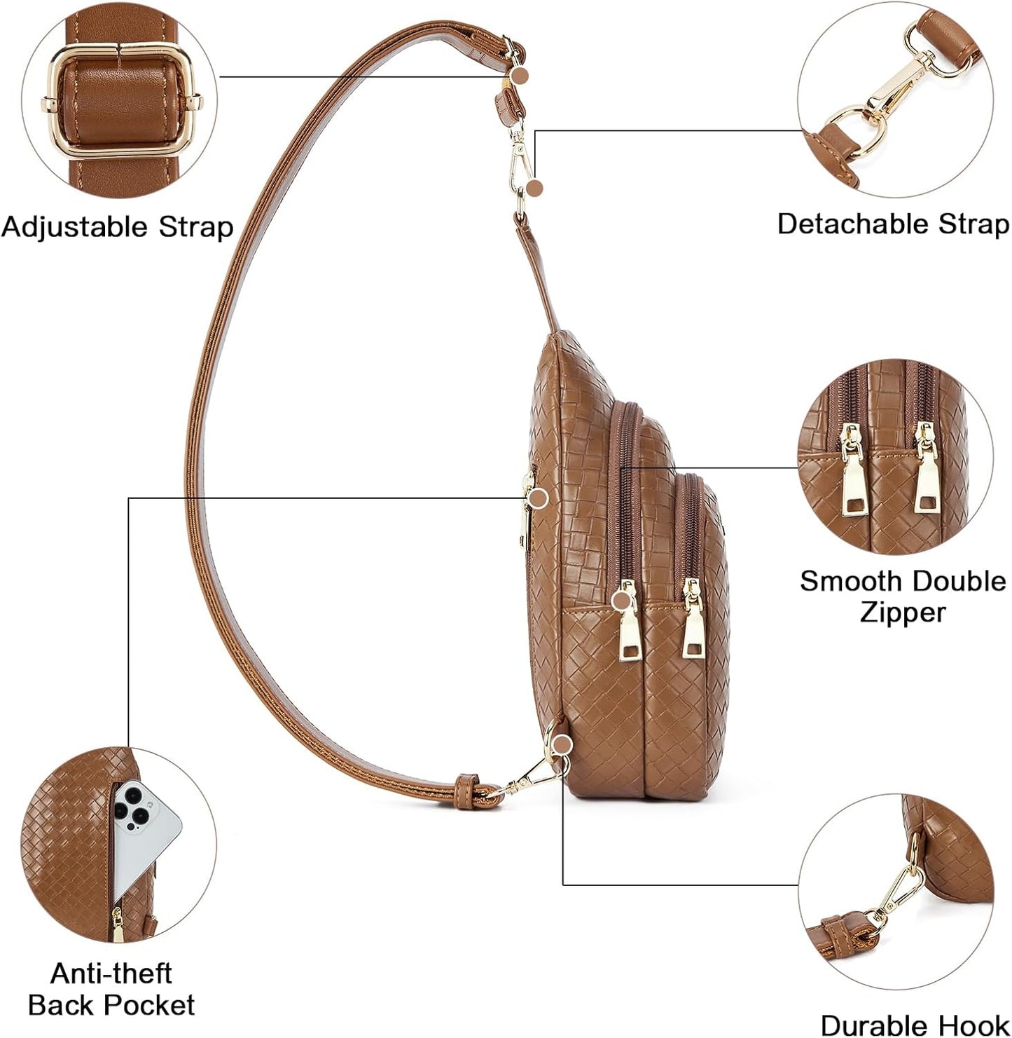 Telena Small Sling Bag for Women Leather Crossbody Fanny Packs Chest Bag for Women