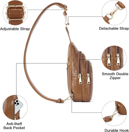 Telena Small Sling Bag for Women Leather Crossbody Fanny Packs Chest Bag for Women