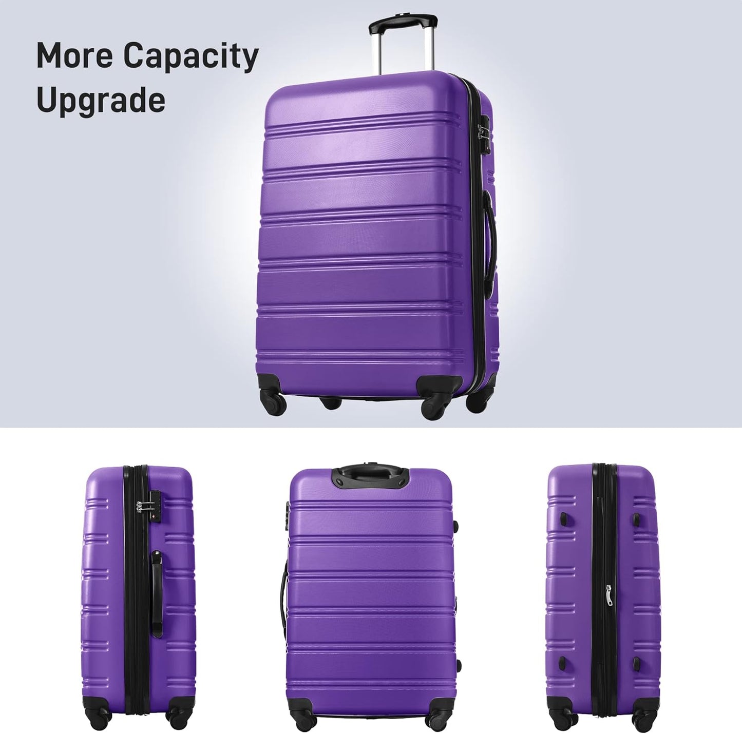 Merax Luggage Sets of 3 Piece Carry on Suitcase Airline Approved, 20/24/28 IN Hard Case Expandable Spinner Wheels (Purple)