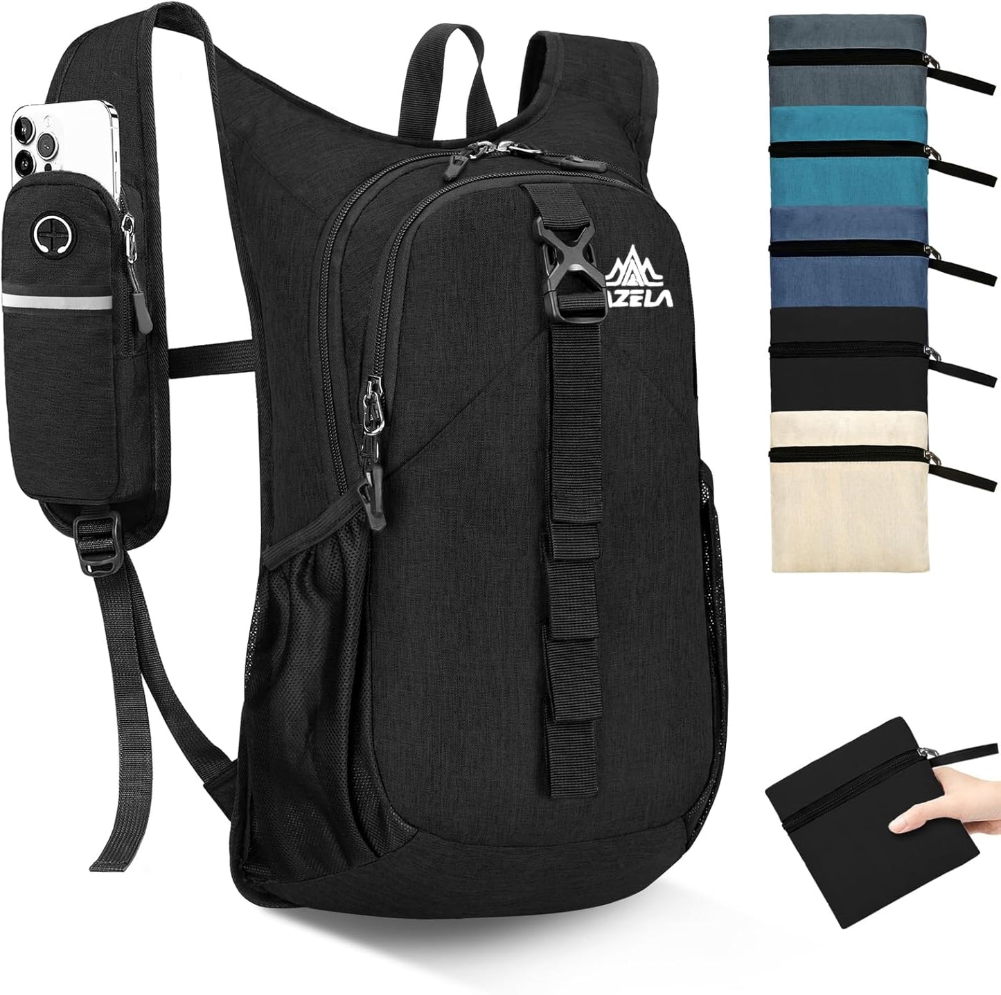 Seektop 15L Small Hiking Backpack for Women Men, Foldable Packable Backpack with Phone Pocket, Lightweight Travel Daypack for Hiking Camping Outdoor (Black)