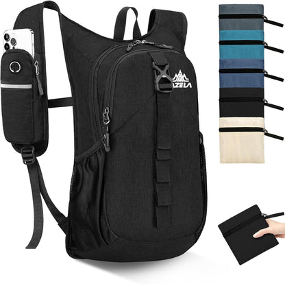 Seektop 15L Small Hiking Backpack for Women Men, Foldable Packable Backpack with Phone Pocket, Lightweight Travel Daypack for Hiking Camping Outdoor (Black)