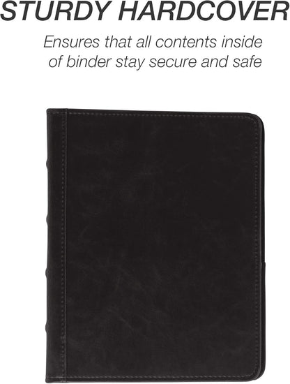 Samsill Vintage Leather Mini 3 Ring Binder 1 Inch Round Ring (Holds 200 Sheets), 5.5 x 8.5 Inch Documents, Professional Organizer, Planner, Notebook, Black