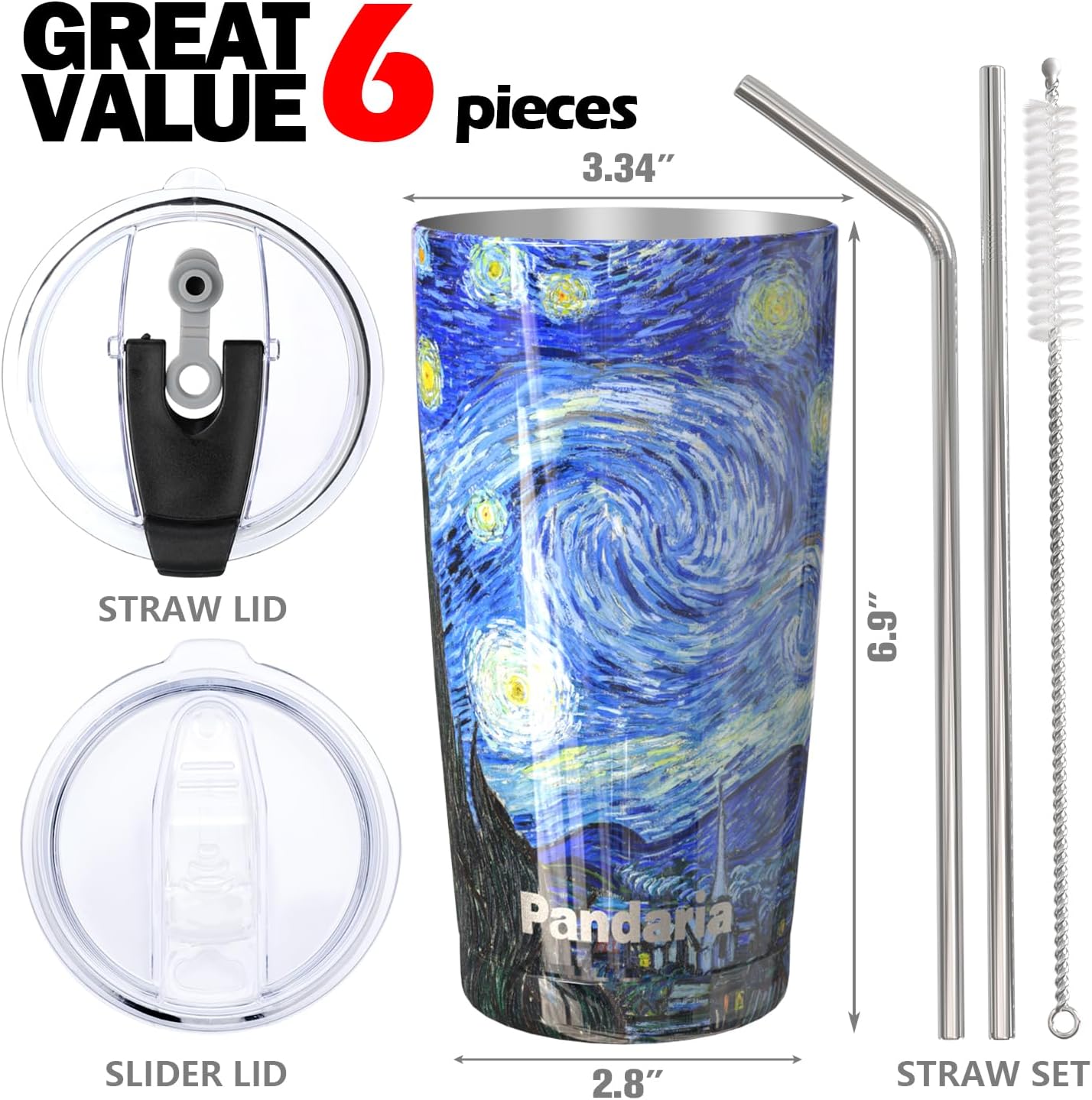 20 oz Stainless Steel Vacuum Insulated Tumbler with Lid - Double Wall Travel Mug Water Coffee Cup for Ice Drink & Hot Beverage, Starry Night…