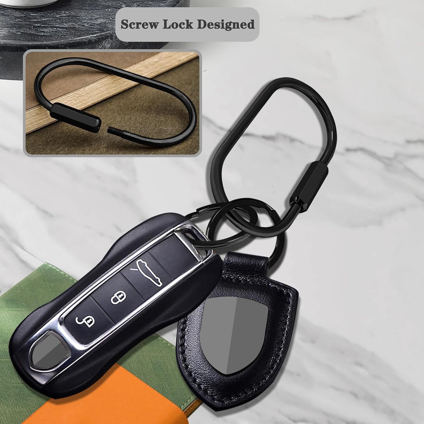 Key Chain, Brass Key Rings 2 Pack Screw Lock Key Organizer with 4 Rings Carabiner Keychain Clip for Men and Women