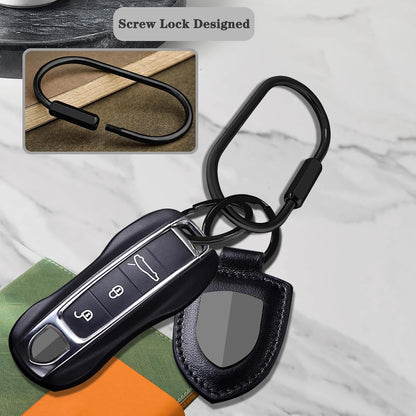 Key Chain, Brass Key Rings 2 Pack Screw Lock Key Organizer with 4 Rings Carabiner Keychain Clip for Men and Women