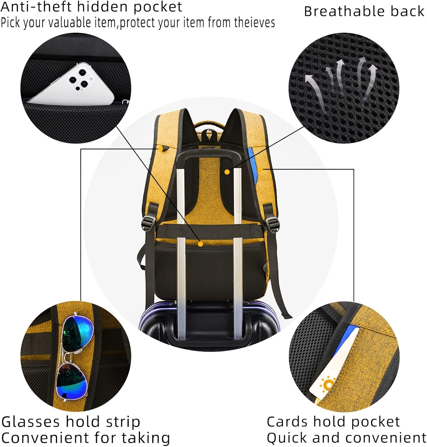 DUSLANG 17 Inch Laptop Backpack for Travel Water Resistant College Backpack for Women Laptop Bag with USB Charging Port Work Backpack,Yellow