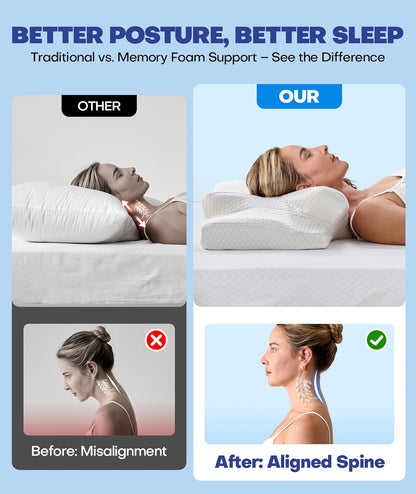 Emircey Clinical-Level Relief Cervical Neck Pillow for Sleeping, Orthopedic Contour Memory Foam Pillow for Side Sleepers, Cooling Pillow for Neck Relief, Ergonomic for Back and Stomach Sleepers