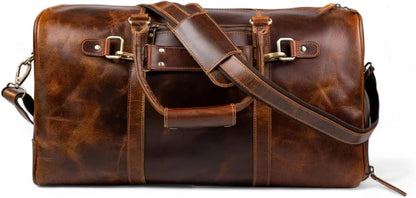 ELIZO Leather Duffle Bag For Men Women Real Full Garin Custom Travel Overnight Weekender Carry On Luggage Sports Gym Bags (Antique 20 Inch) Legacy