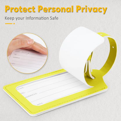 Travelambo Luggage Tags for Suitcases Faux Leather Privacy Protection 2 Pack Bag Tags Travel Accessories Essential, Light Yellow