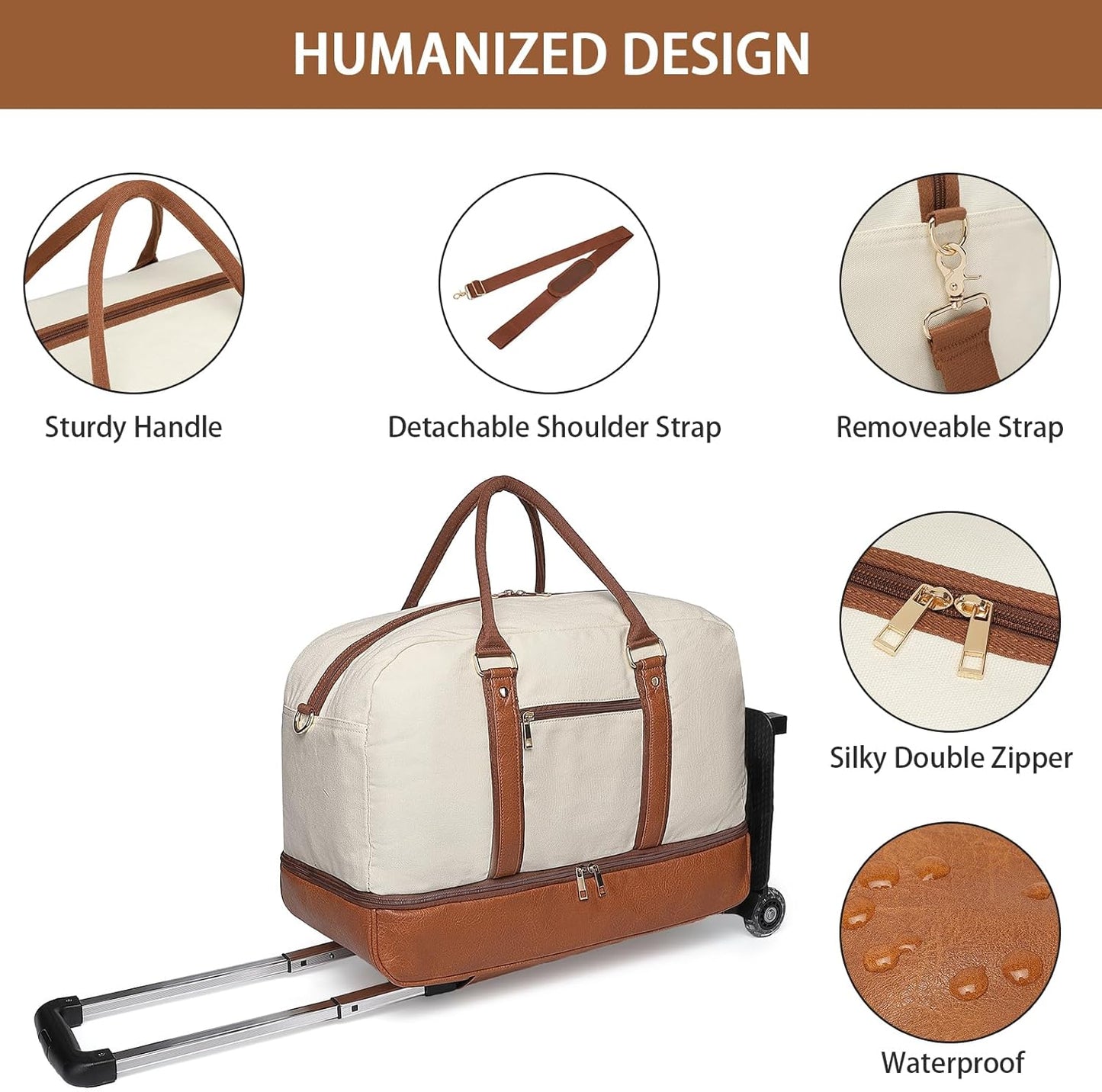 seyfocnia Rolling Duffle Bag with Wheels, Duffle Bag for Travel Women Carry On Luggage Wheeled Overnight Weekender Bag Men