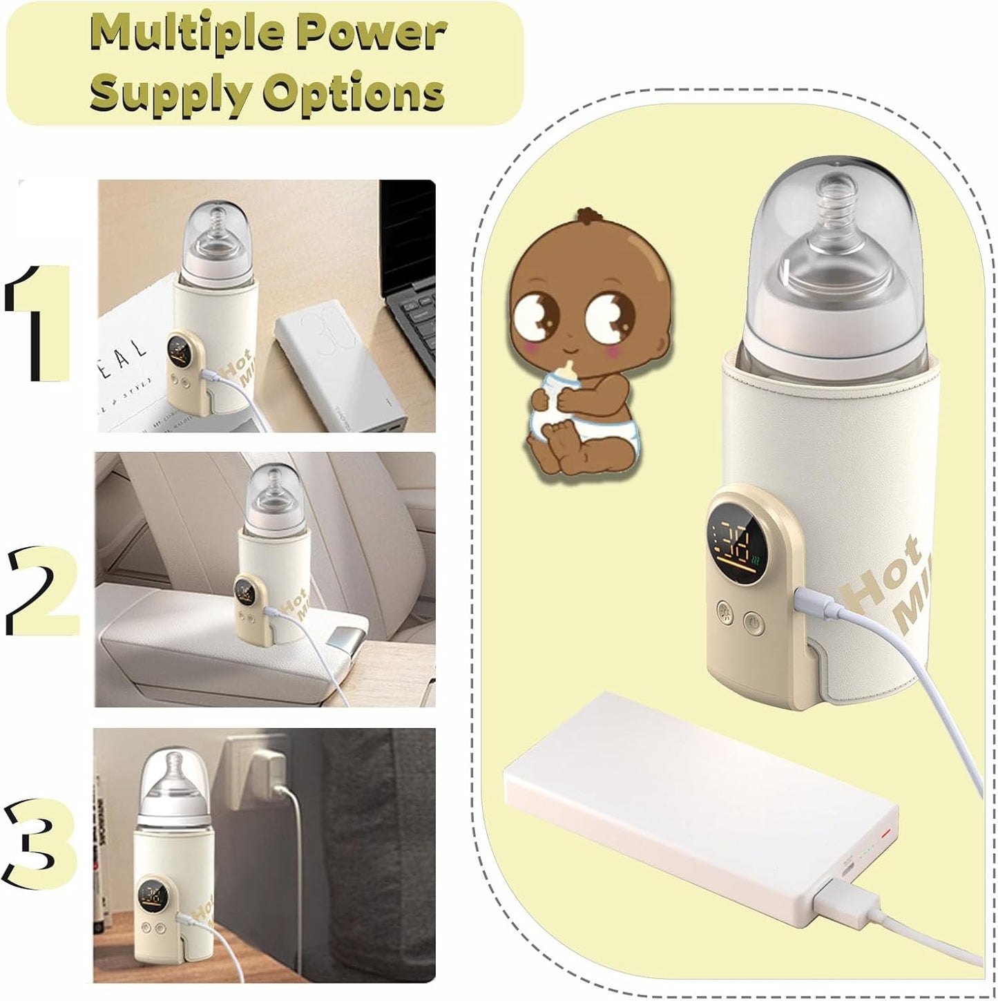 2025 Upgrade Portable Bottle Warmer for Travel,Comfortable Bottle Warmer on the go,Rapid Warming,Long-Lasting Warming up to 6-10H (10000 mAh)